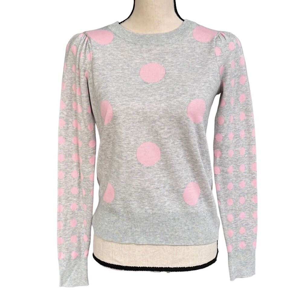 Charter Club X-Small Sweater Polka Dots Long Puff Sleeves Stretch Crew Neck New